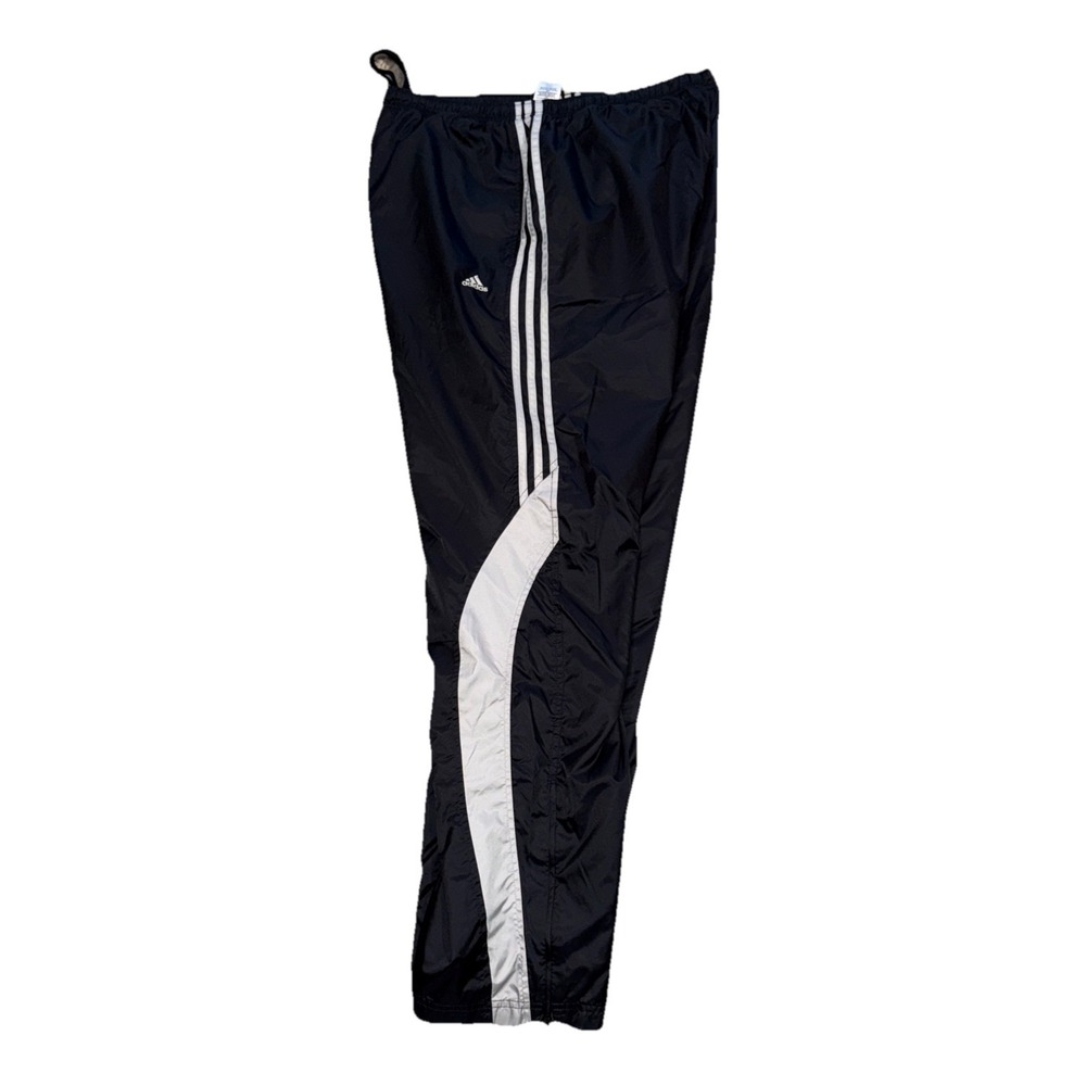 Vintage Adidas Track Pants Men's XL Black 3 Stripe Nylon Zip Ankle Windbreakers
